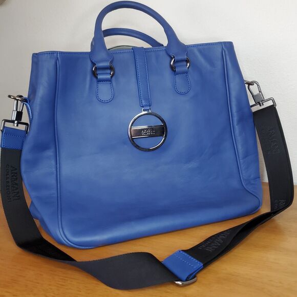 ARMANI COLLEZIONI Blue Calf Leather Tote Shoulder Bag Cross Body Work Travel - Picture 11 of 11